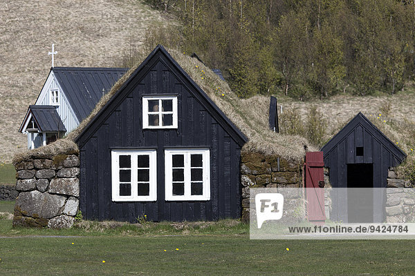 Typische isländische Häuser im Regionalmuseum  Skogar  Island