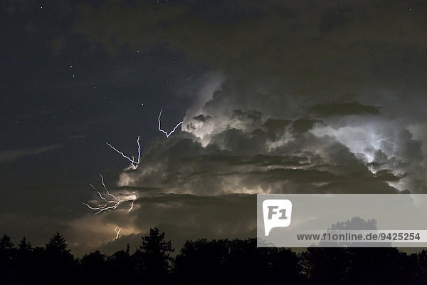 Thundercloud and lightning in the evening  Bermatingen  Baden-Württemberg  Germany