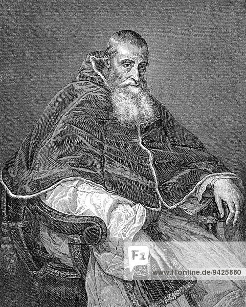 Papst Paul III oder Alessandro Farnese  Papst der römisch-katholischen Kirche von 1534 bis 1549  historische Illustration