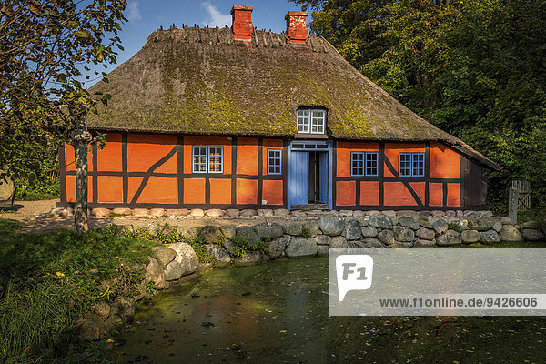 Das typisch dänische Haus eines Schmieds aus dem Jahr 1845  Freilichtmuseum  Frilandsmuseet  Lyngby  Dänemark