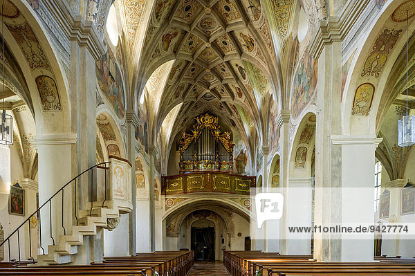 Romanesque abbey church of St. Lambert  interior with Renaissance frescoes  Benedictine monastery Seeon  Klostersee  Seebruck  Chiemgau  Upper Bavaria  Bavaria  Germany