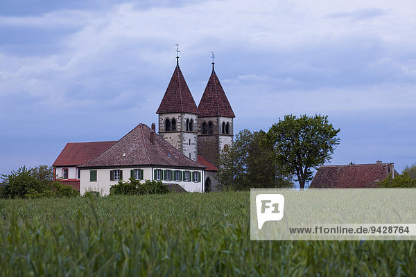 Church of St. Peter and Paul in the evening light  Reichenau island  Lake Constance  Black Forest  Baden-Wuerttemberg  Germany  Europe