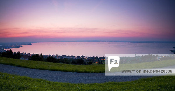 View from Rorschacherberg mountain towards Lake Constance in the evening  Switzerland  Europe