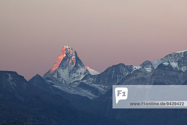 Sunrise with views of Mt Matterhorn from Mt Moosfluh near Riederalp  Valais  Swiss Alps  Switzerland  Europe  PublicGround