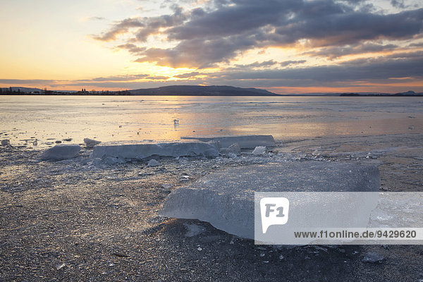 Ice at Lake Constance  dusk  near Allensbach  Baden-Wuerttemberg  Germany  Europe  PublicGround