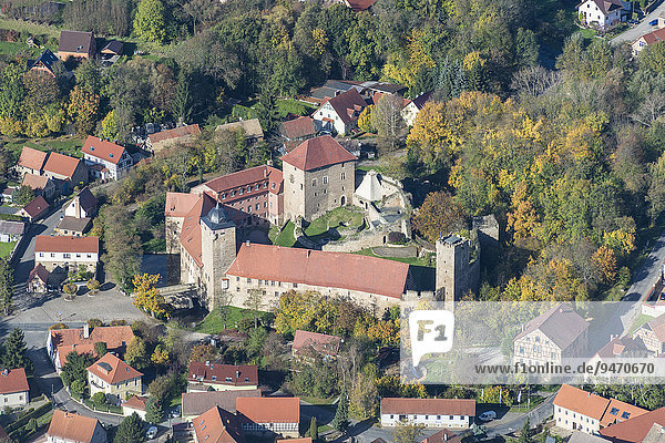 Aerial view  Kapellendorf medieval moated castle  now a museum  venue for cultural events and markets  Wickerstedt  Kapellendorf  Thuringia  Germany  Europe