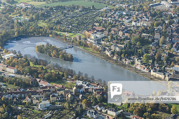 Luftaufnahme  Großer Teich mit Inselzoo  Altenburg  Thüringen  Deutschland  Europa