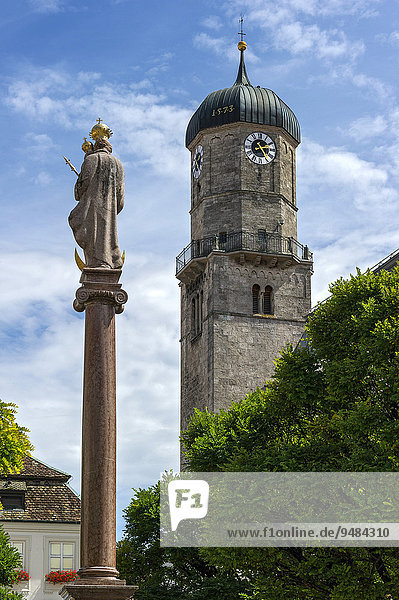 Mariensäule,  Stadtpfarrkirche Mariae Himmelfahrt,  Marienplatz,  Weilheim in Oberbayern,  Oberbayern,  Bayern,  Deutschland,  Europa