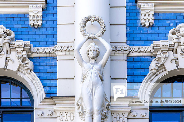 Sculpture on the façade of building No. 4 Strelnieku iela street  Art Nouveau  Riga  Latvia  Europe