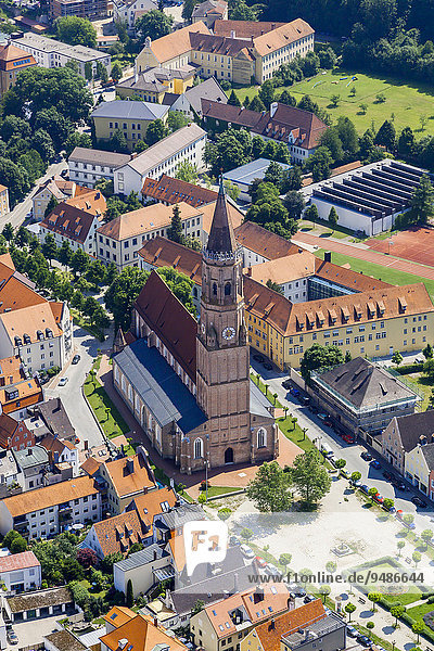 Aerial view  Church of Saint Jodok in the historic town centre  Landshut  Lower Bavaria  Bavaria  Germany  Europe