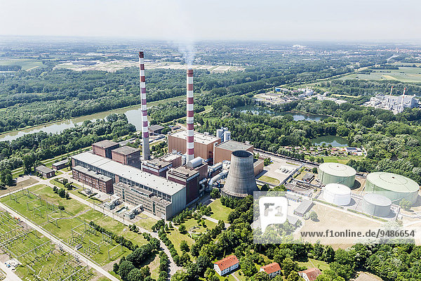 Aerial view  EON power plant Ingolstadt-Großmehring on the Danube  Ingolstadt  Upper Bavaria  Bavaria  Germany  Europe