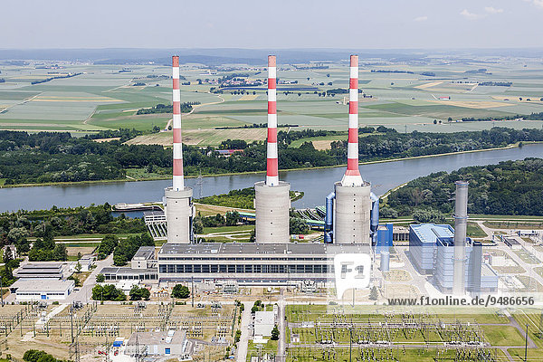 Aerial view  EON power plant Irsching on the Danube  Vohburg  Bavaria  Germany  Europe