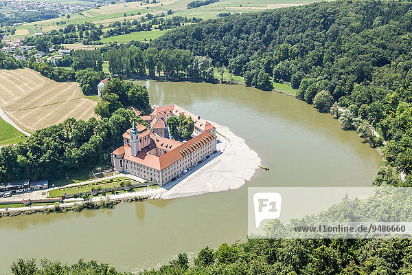 Aerial view Weltenburg Benedictine Abbey  on the Danube  Kelheim  Bavaria  Germany  Europe