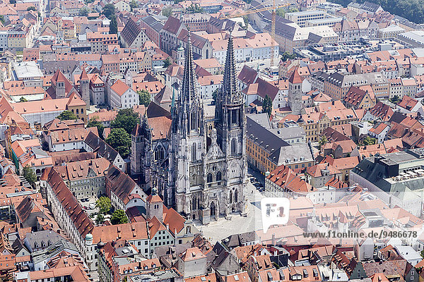 Aerial view  old town with the Regensburg Cathedral  Regensburg  Upper Palatinate  Bavaria  Germany  Europe