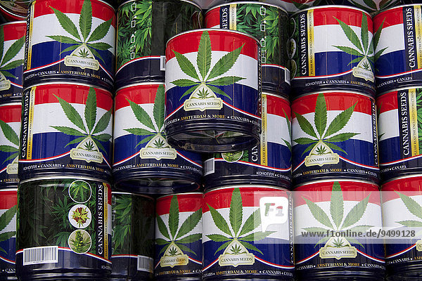 Cannabis-Samen zum Verkauf  Bloemenmarkt  Amsterdam  Provinz Nordholland  Holland  Niederlande  Europa