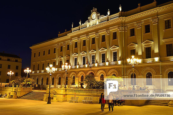 Palazzo della Provincia in Piazza d'Italia at night  Sassari  Province of Sassari  Sardinia  Italy  Europe