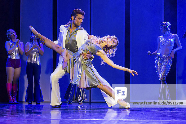 'Tino Andrea Honegger and Julia Fechter starring as Tony Manero and Stephanie Mangano in ''Saturday Night Fever'' - The Musical at Le Théâtre  Kriens  Lucerne  Switzerland  Europe'