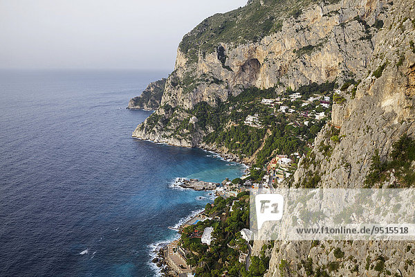 Ausblick vom Belvedere Cannone über die felsige Küste und die Bucht Marina Piccola  Capri  Kampanien  Italien  Europa