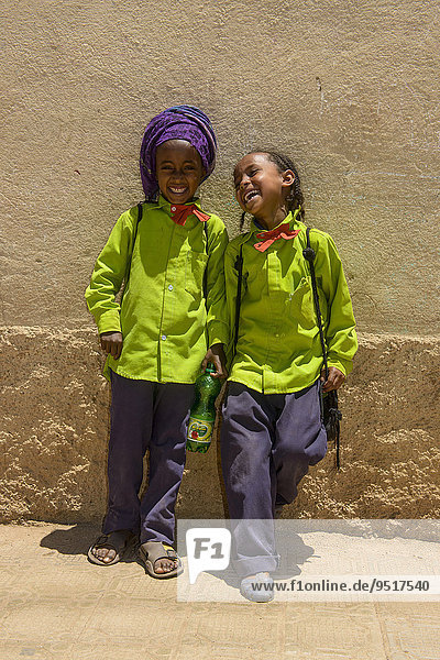 School girls wearing school uniforms  Asmara  Eritrea  Africa