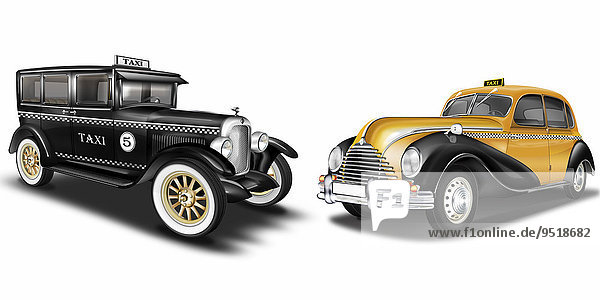 Oldtimer  Taxis  Ford und EMW  Illustration