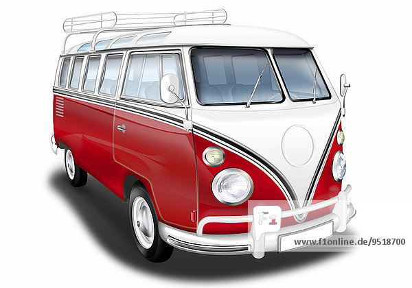 VW Bus  Bulli T1  deutscher Oldtimer als Camper  rot-weiß  Illustration