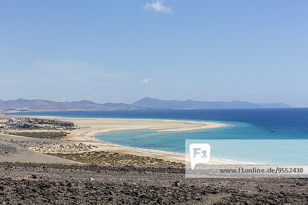Spain  Canary Islands  Fuerteventura  Risco del Paso  view to Playa de Sotavento