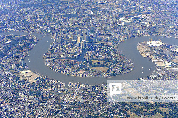 UK  London  Luftaufnahmen der Docklands  Isle of Dogs und der Themse