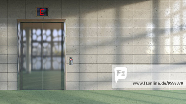 Foyer mit Lift und Betonwand  3D-Rendering