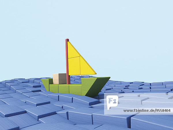 Segelschiff aus Bausteinen  3D-Rendering