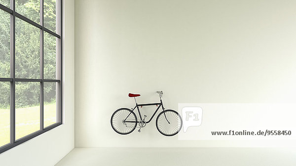 3D-Rendering von an der Wand hängenden Fahrrädern