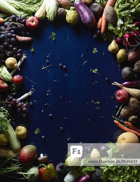 Frische,Frucht,über,Gemüse,Kreis,blau,Form,Formen,schießen,gerade,Tisch