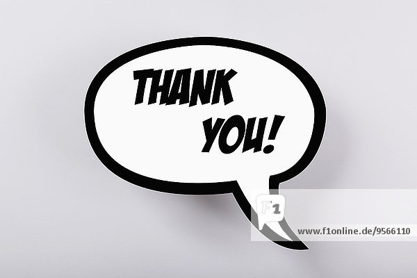 Thank you! speech bubble against gray background