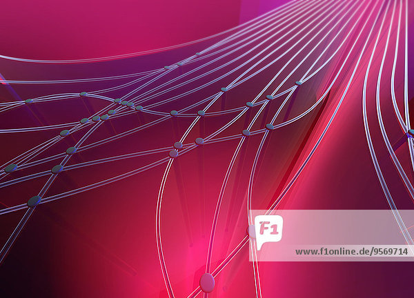 Abstraktes pinkfarbenes Muster von verbundenen Kabeln und Punkten