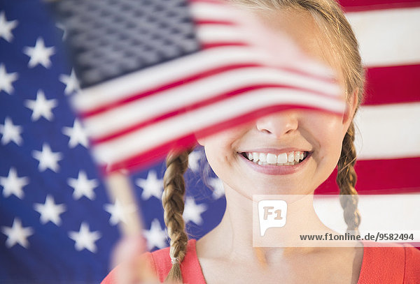 Europäer Fahne winken amerikanisch Mädchen