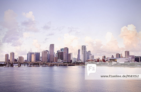 Miami city skyline and harbor  Florida  United States