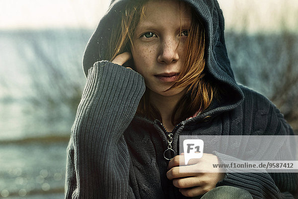 Europäer, Strand, Pullover, Kapuzenjacke, Kleidung, Mädchen