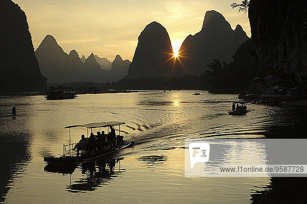 China  Guangxi  boats to transport tourists on Li river near Guilin
