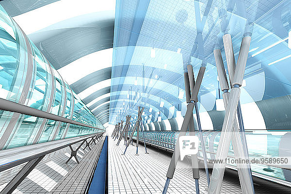 Futuristische Bahnhofspassage  3D-Rendering