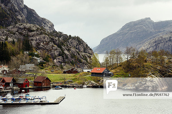 Dorf und Hafen  Lysefjord  Rogaland County  Norwegen