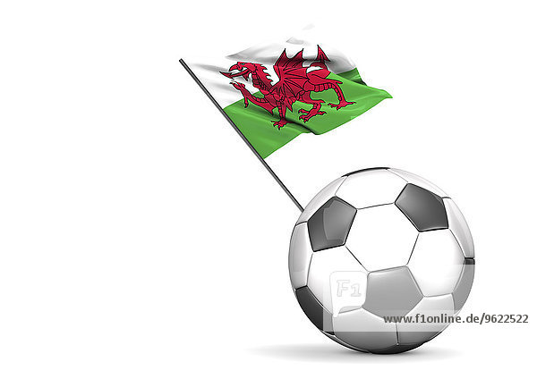 Fußball mit Flagge von Wales  3D Rendering