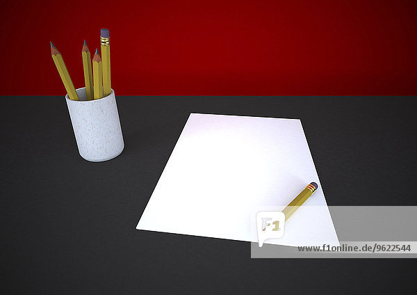 Blankoskizzenblock  Bleistift und Bleistiftbecher  3D-Rendering
