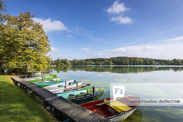 Deutschland  Bayern  Wesslinger See im Sommer  Steg und Ruderboote