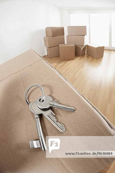 House Key on cardboard box in a room