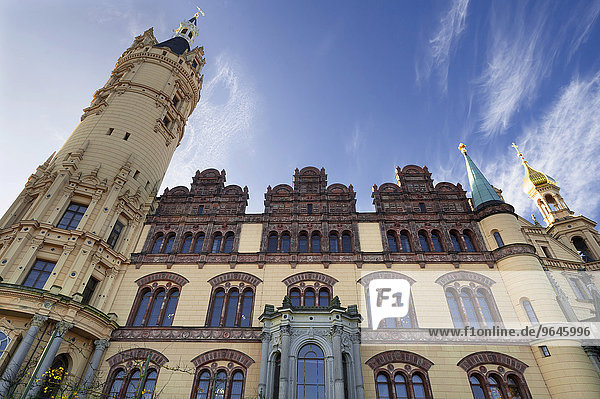 Schwerin Castle  built from 1845 to 1857  romantic Historicism  east façade  Schwerin  Mecklenburg-Western Pomerania  Germany  Europe