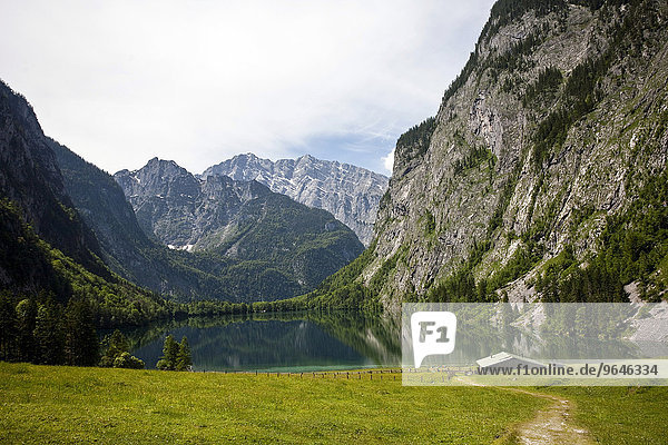 Obersee mit Ausblick auf Watzmanngebirge  Königssee  Berchtesgaden  Bayern  Deutschland  Europa