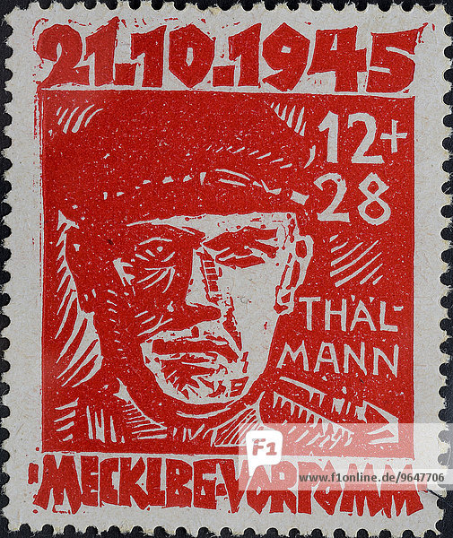 Ernst Thälmann Parteivorsitzender der Kommunistischen Partei Deutschland KPD Weimarer Republik Porträt Briefmarke Mecklenburg-Vorpommern 1945
