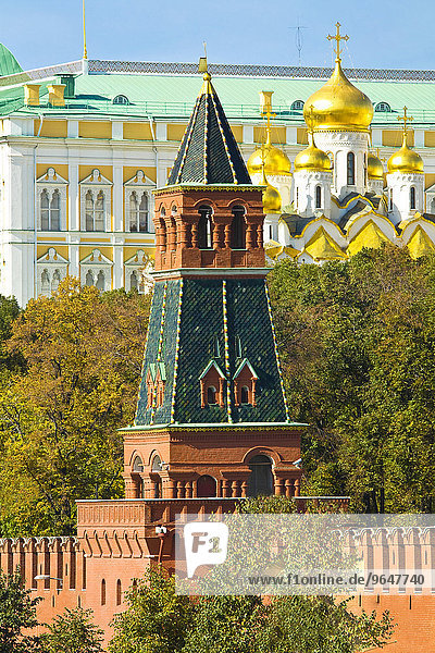 Zweiter namenloser Turm und Mariä-Verkündigungs-Kathedrale  Moskau  Russland  Europa