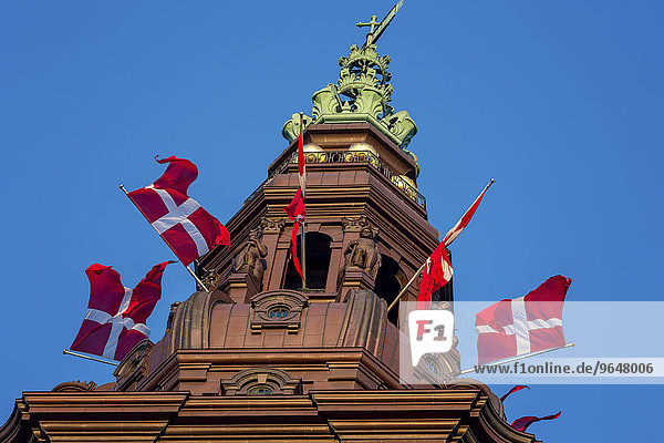 The spire of Christiansborg Palace  Danish parliament Folketinget  Copenhagen  Denmark  Europe