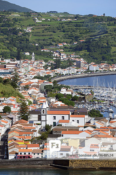 View of the town from Mount Guia  Horta  Porto Pim  Faial  Azores  Portugal  Europe