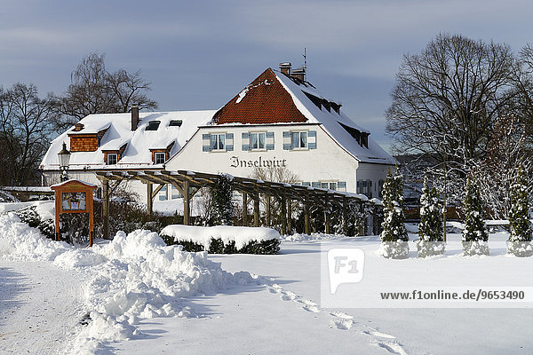 Gasthof Hotel Inselwirt im Winter  Fraueninsel  Chiemsee  Chiemgau  Oberbayern  Bayern  Deutschland  Europa
